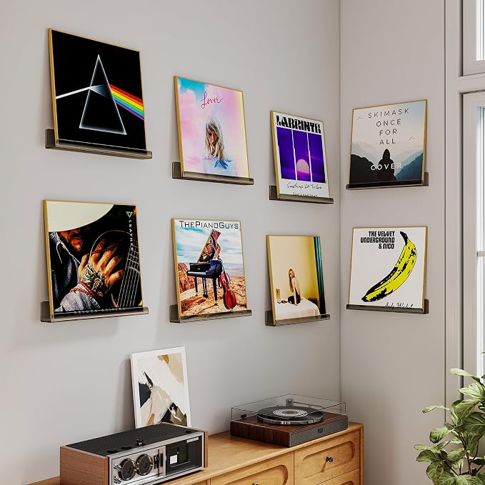Laurensory 8 Pack Vinyl Record Shelf Wall Mount Shelves, 12 inch Clear Acrylic - Image 4