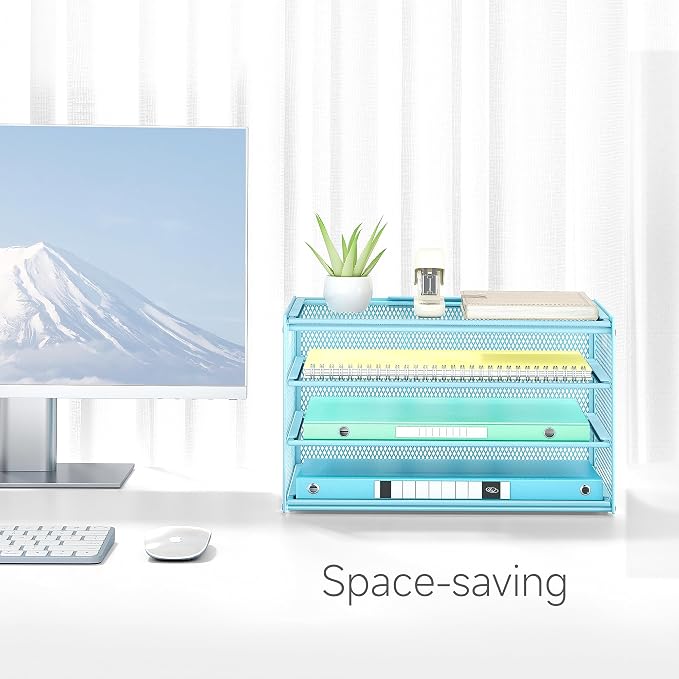 Lavatino 3-Tier Letter Tray Desk Paper Organizer – Blue Mesh Metal File Tray - Image 8