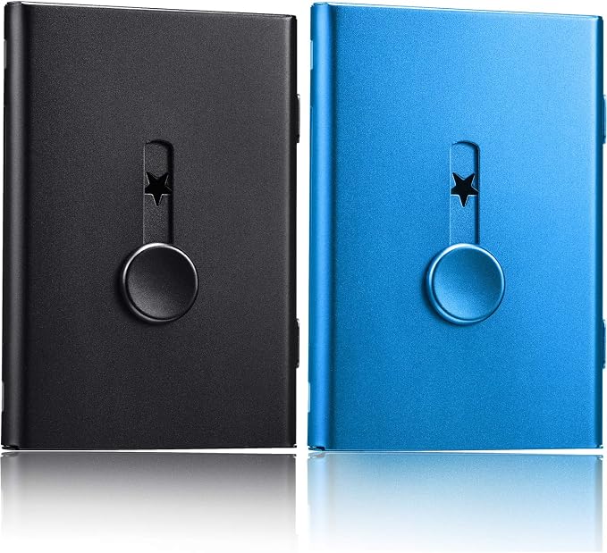 Tatuo 2 Pcs Black/blue 2 Pack Thumb Drive Business Card Holder Stainless Steel by Tatuo