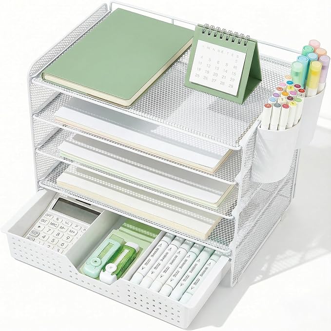 LEKETREE Desk Organizer and Accessories, 5-Tier Paper Letter Tray Organizer by Stylishworkspaceeffortlessorganization
