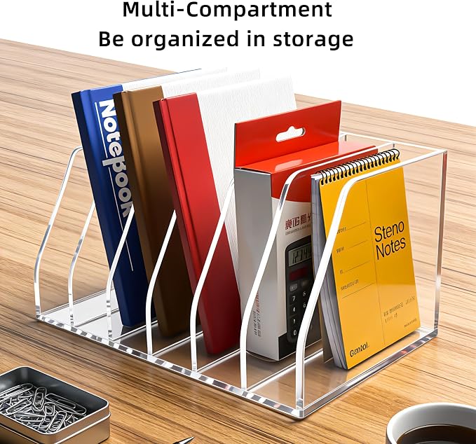 Acrylic Magazine File Holder, 6 Vertical Compartments Desk Document Sorter - Image 6