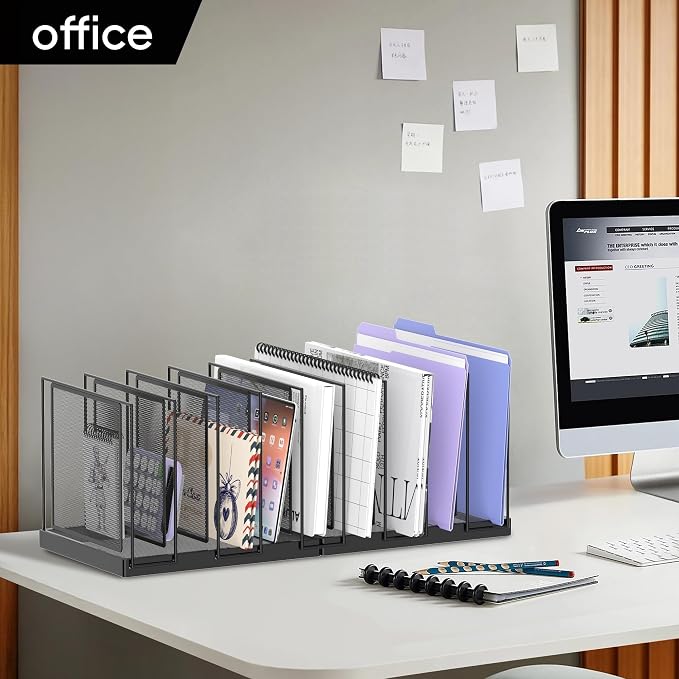 9-Section Desk File Organizer, Vertical File Holder, Mesh Desktop File Folder - Image 7