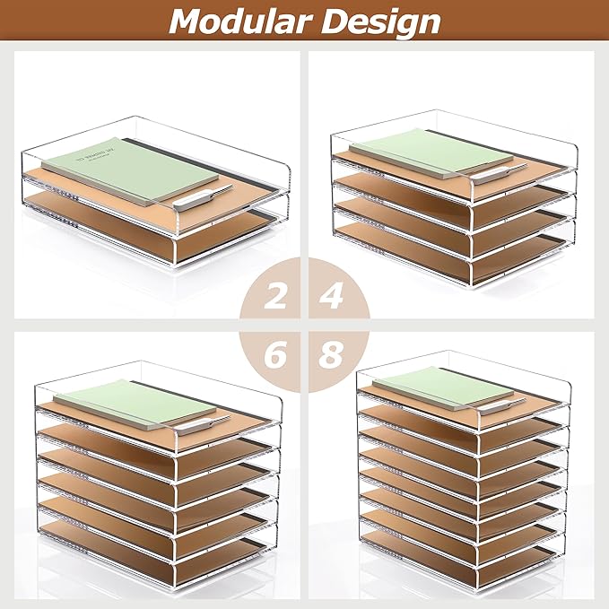 SANRUI 2 Tier Acrylic Stackable Paper Letter Tray, Vertical A4 File Desk - Image 3