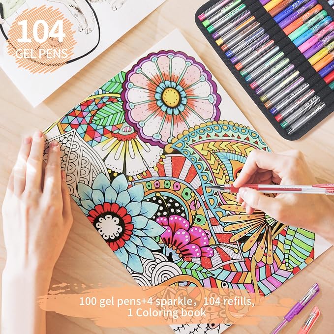 202 Pack Gel Pen For Adults Coloring Books, 104 Artist Pens Include 100 Colored - Image 4