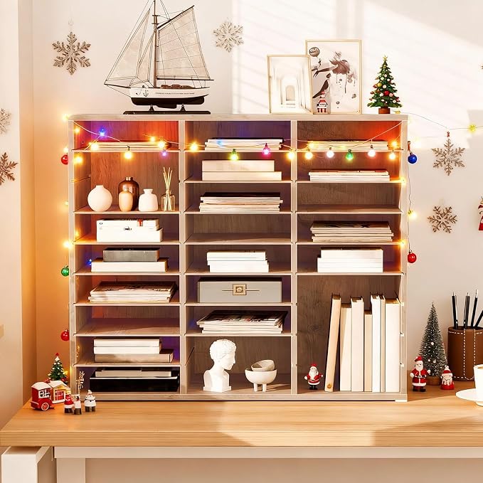 HOOBRO Literature Organizer, 27 Compartments Wooden Mail Organizer, Countertop - Image 2