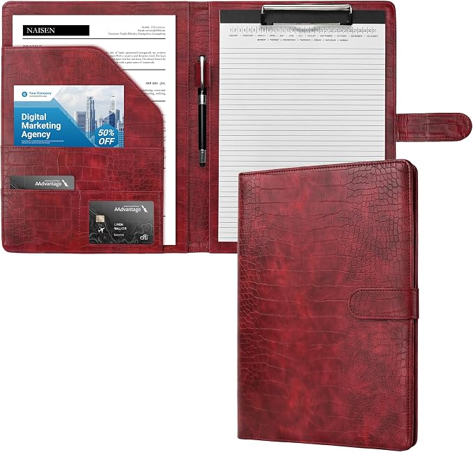 Clipboard Folder Padfolio, Mymazn Writing Portfolio Faux Leather Clipboards - Image 6