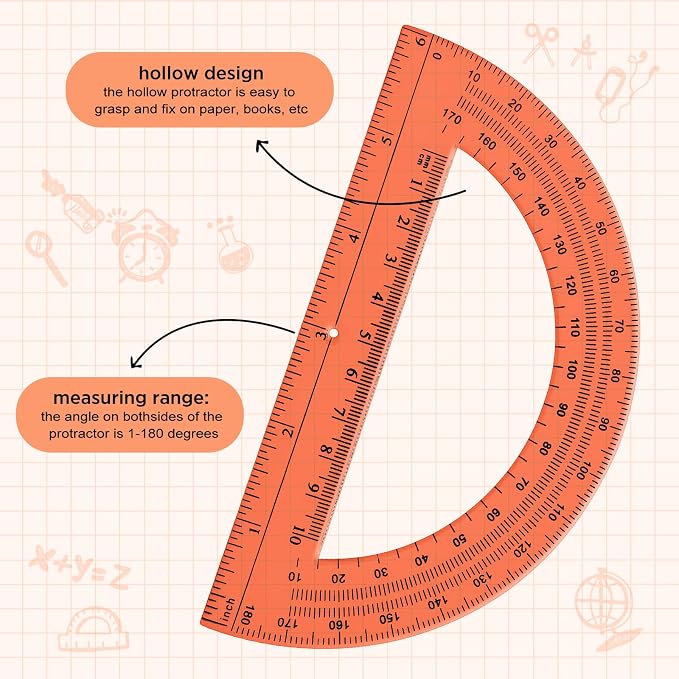 Zonon 2 Pcs 12 Inch Clear Ruler and 6 Inch Plastic Protractor Set, Dual Scale - Image 4