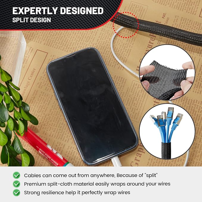 RED WOLF Braided Wire Cable Sleeve Split Wiring Sleeving 10 Feet - Image 2