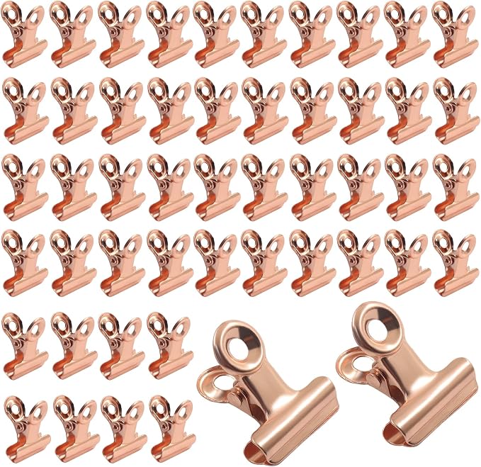 50 Pack Antique Rose Gold Bulldog Clips - 22mm Small Metal Paper Clips Clamps by Unknown