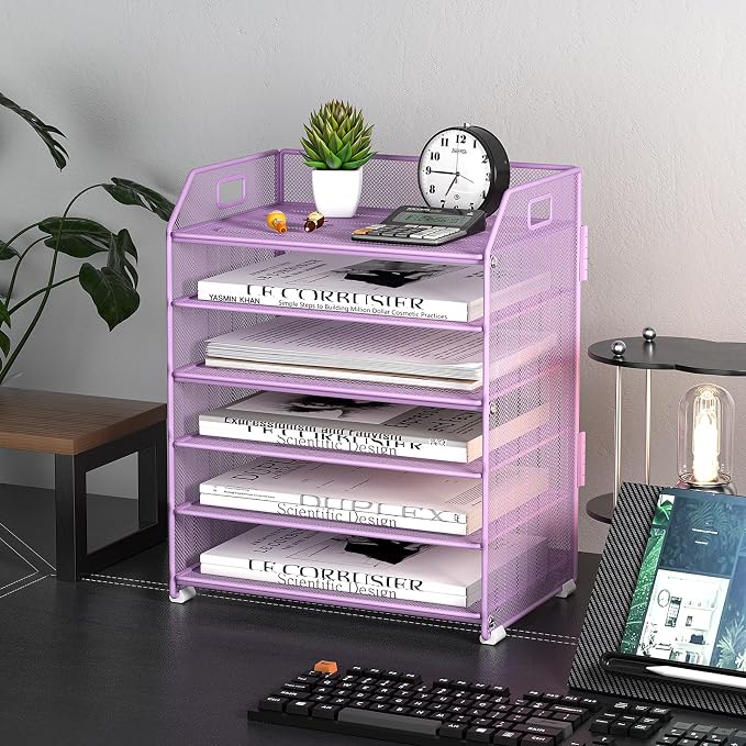 6 Tier Paper Organizer Letter Tray, Metal Mesh Paper Tray Organizer - Image 4