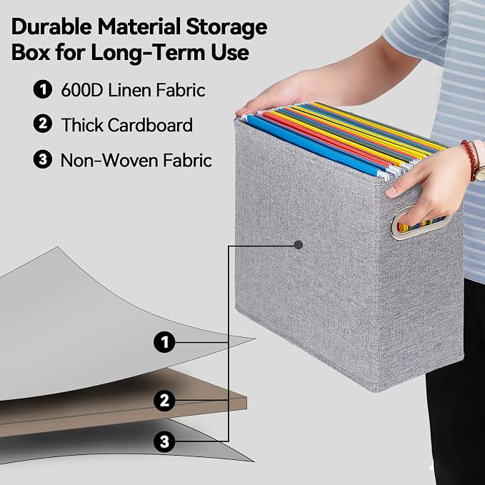 4 Pack Letter Size File Storage Box Collapsible, Fabric Hanging File Folders - Image 3