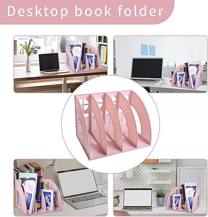 SAYEEC Sturdy Magazine Holder 4 Compartments Plastic Desktop File Organizer - Image 4