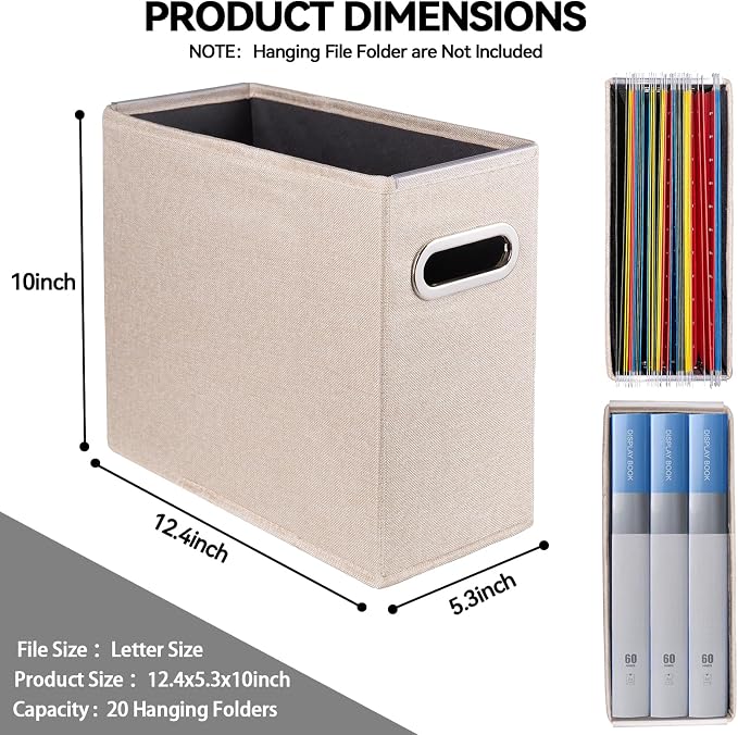 4 Pack Letter Size File Storage Box Collapsible, Fabric Hanging File Folders - Image 2