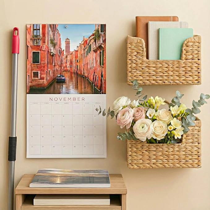 Set of 2 Magazine Holder Wall Basket Water Hyacinth Woven Mail Organizer - Image 3