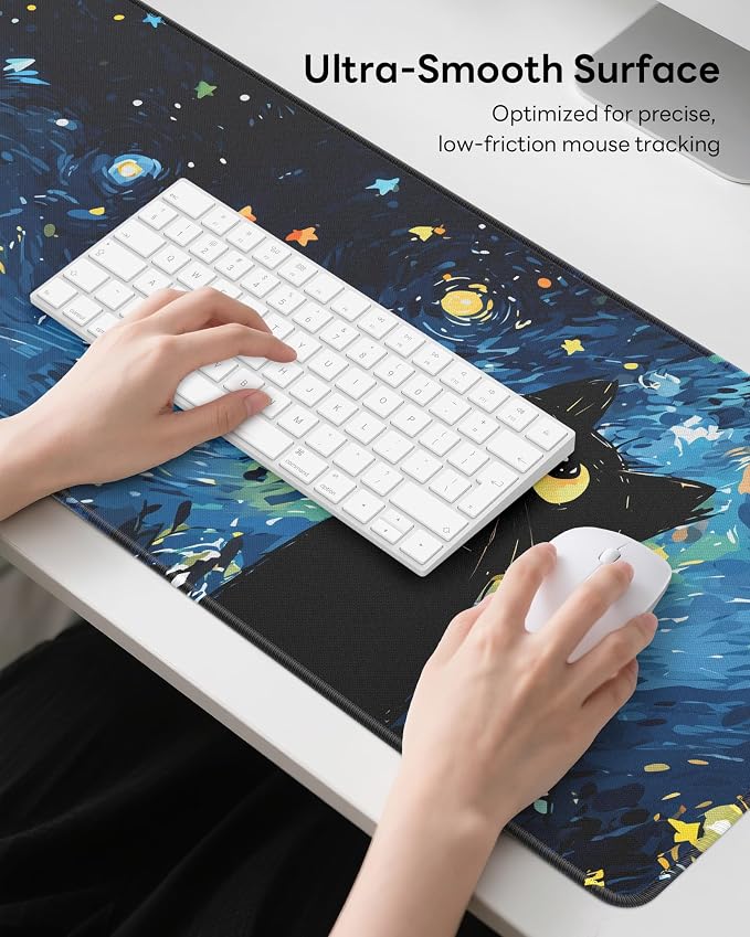 Starry Night Cat Mouse Pad, 31.5 x 11.8 Large Desk Mat - Image 3