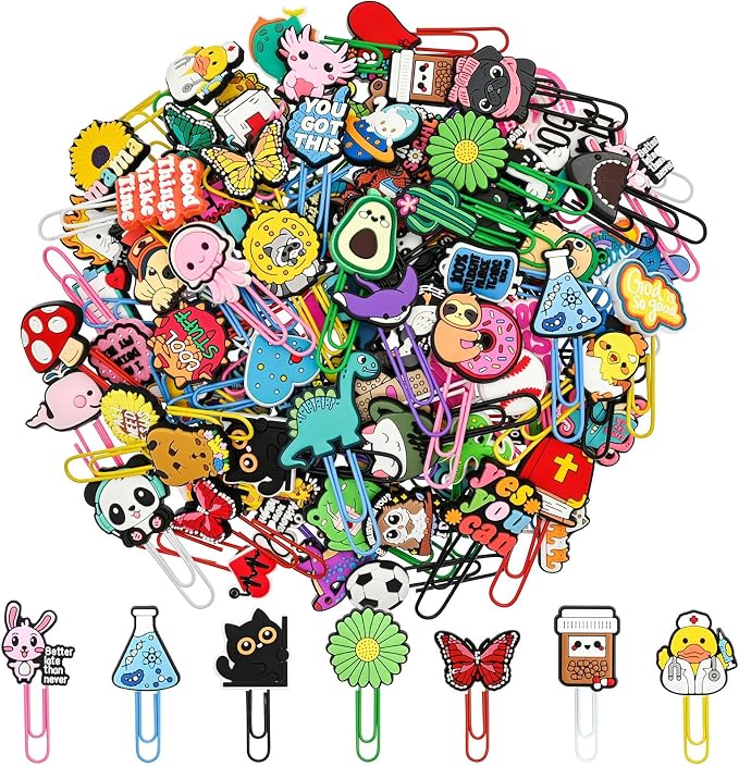 100 PCS Random Paper Clips Metal Paperclip Large Size Paper Clip Cute Bookmark by Pabucle