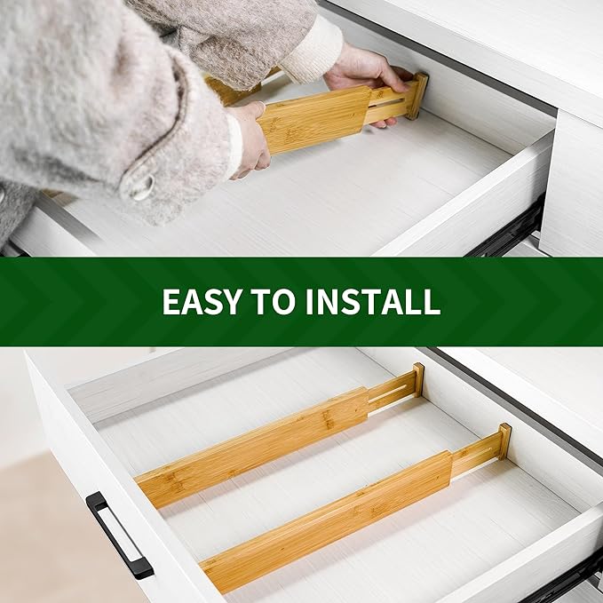 VaeFae 6-Pack Adjustable Bamboo Drawer Dividers, Expandable Drawer Organizer - Image 5