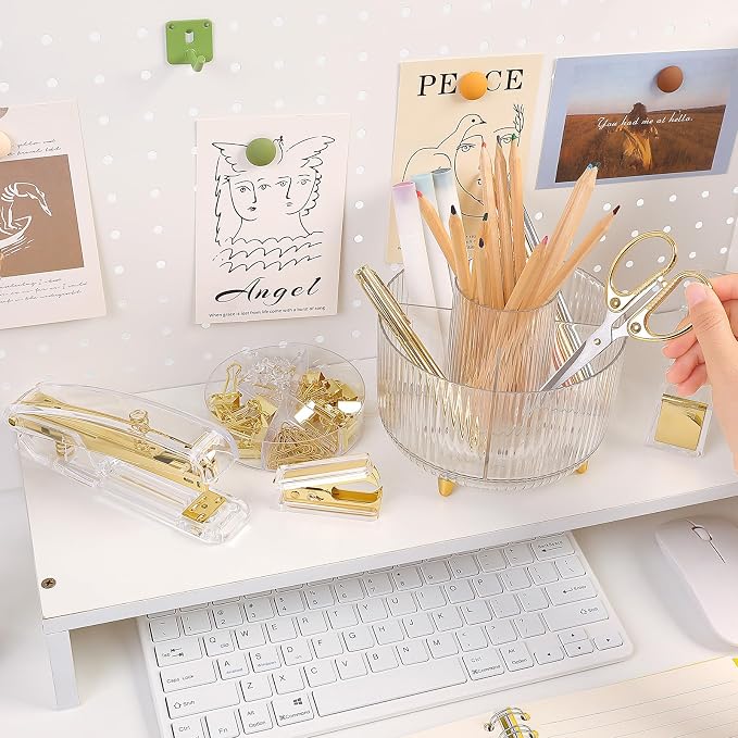 SKYDUE Gold Office Supplies Set, Pencil Holder - Image 2
