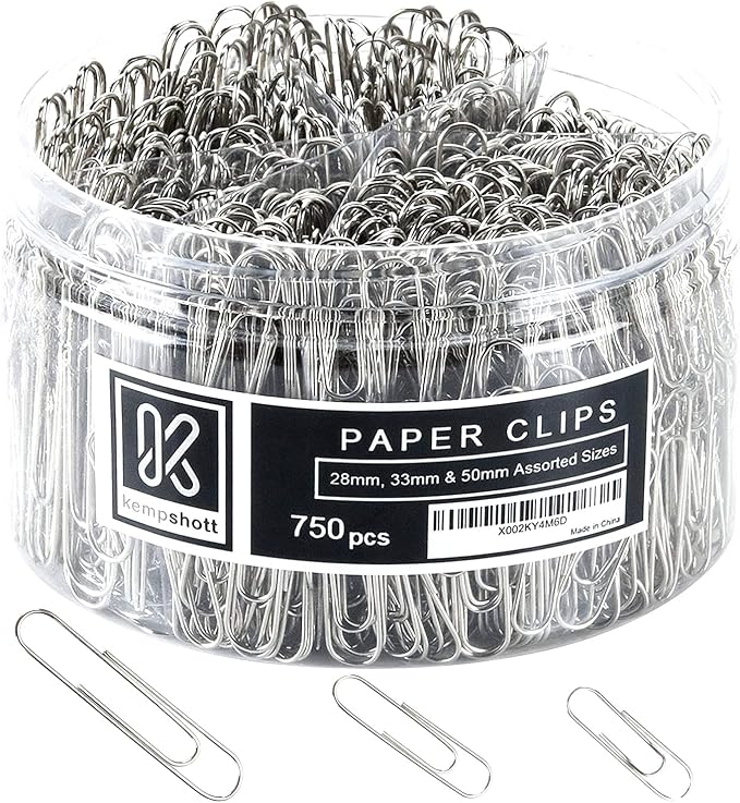 Kempshott 750 Paper Clips Assorted Sizes Small, Medium and Large Paper Clips by Kempshott%C2%AE
