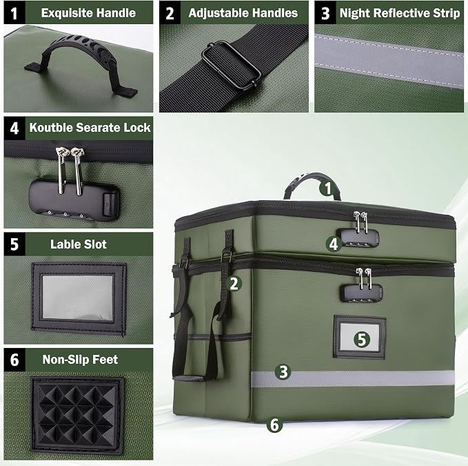 EXLIFBAG 2 Layer File Box with Lock, Portable Document Organizer Box with Handle - Image 2
