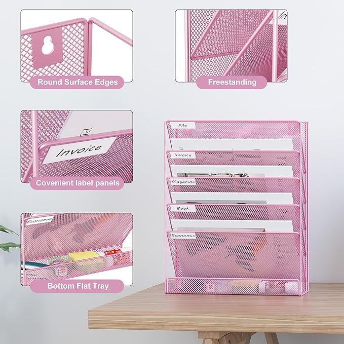 EasyPAG 5 Tier Wall File Holder, Mesh Hanging Folder Organizer - Image 2