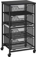 Rolling Cart with Drawers, 4-Drawer Storage Cart on Wheels with Wooden Top by Aokitsink