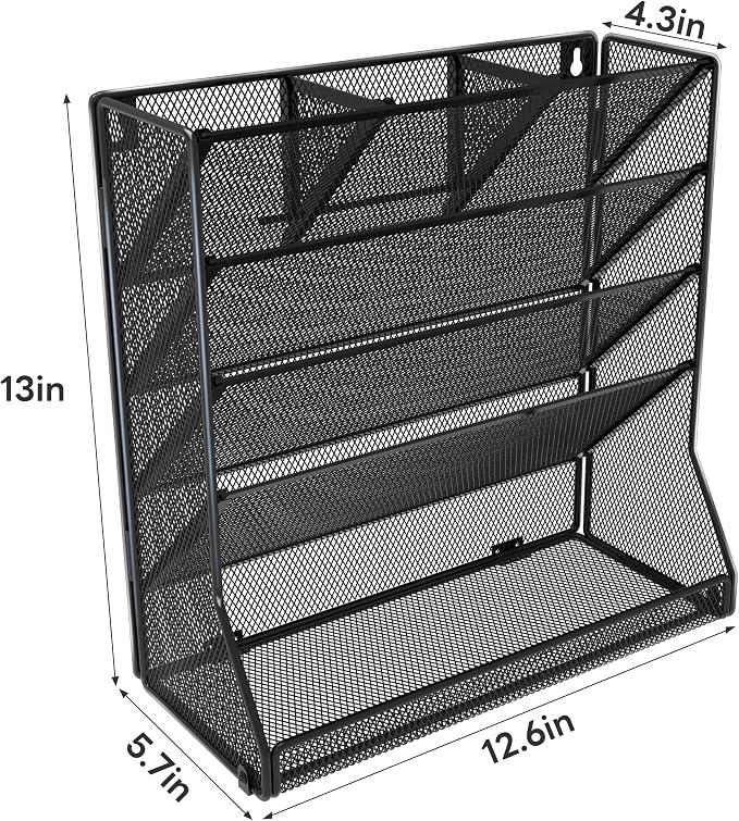 Jakyitvi Wall Mounted File Organizer, Metal Frame Mesh Desktop Sorter | 5-tier - Image 7