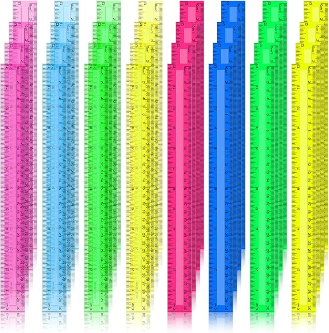Teling 192 Pack Rulers Bulk for Classroom Transparent Colorful Metric Rulers by Teling