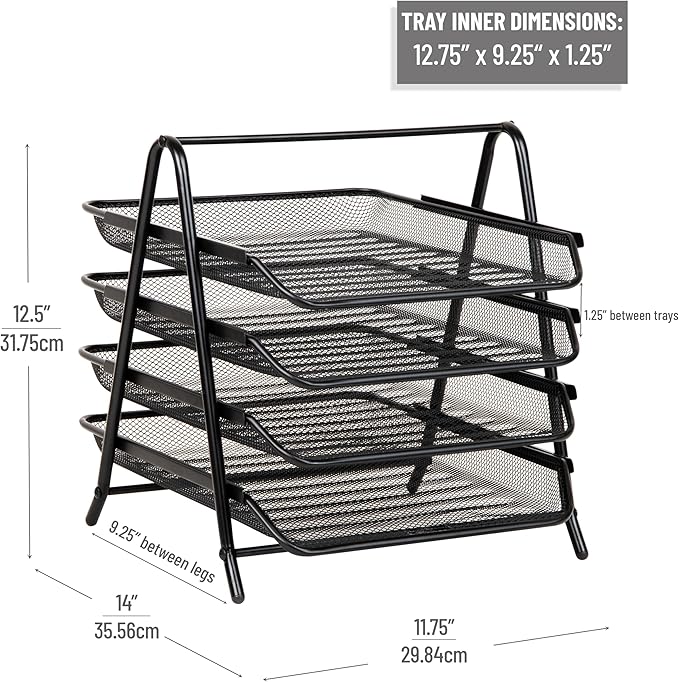 Mind Reader 4-Tier Paper Tray, Desktop Organizer, File Storage, Metal Mesh - Image 3