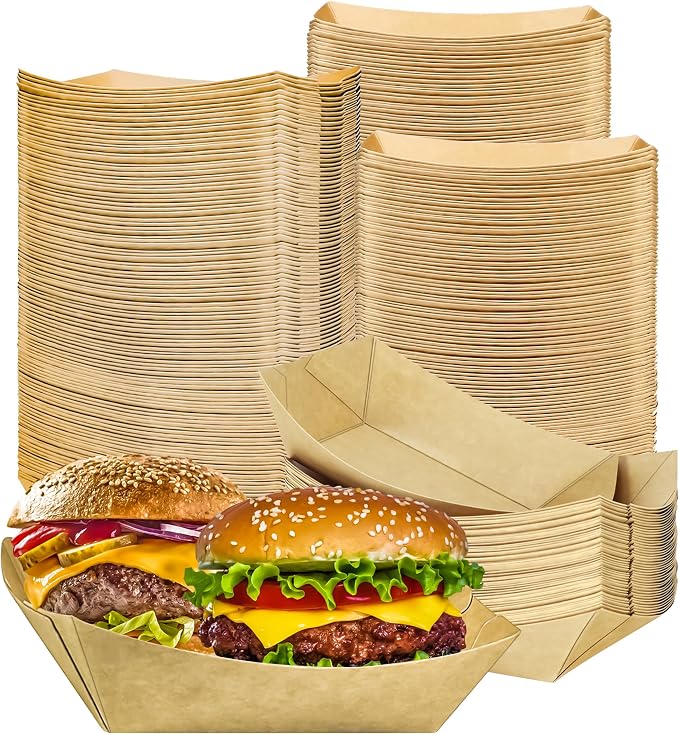 150 Pack 3LB Paper Food Boat Trays Disposable Paper Boat Containers, Heavy Duty by MotBach