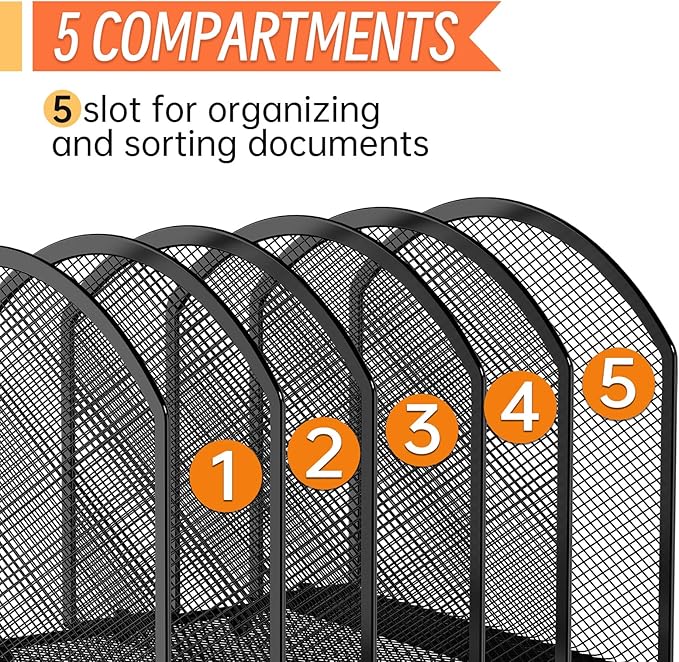 MINDEPOT Desk File Organizer 5 Sections Desktop Organizer File Mail Sorter - Image 4