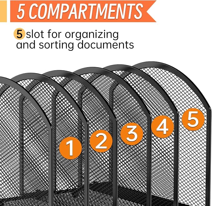 MINDEPOT 5-Section Desk File Organizer, Vertical Desktop File Holder Mail - Image 4
