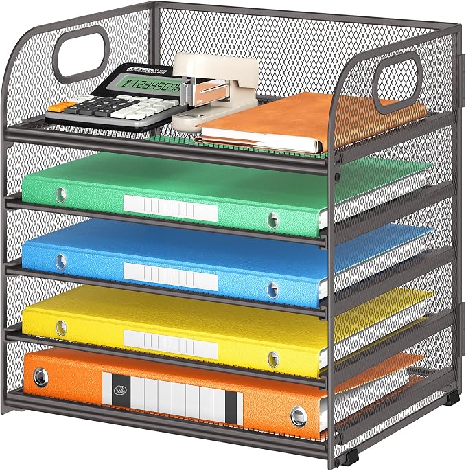 Lavatino 5 Tray Desk File Organizer, Mesh Paper Sorter Letter Tray Organizer by Lavatino