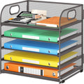 Lavatino 5 Tray Desk File Organizer, Mesh Paper Sorter Letter Tray Organizer by Lavatino