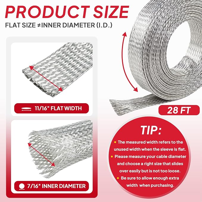 Tinned Copper Braid Cable Wire Shielding Sleeve Ground Straps Protection Flat - Image 2