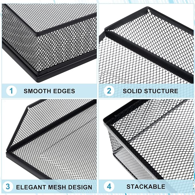 Hicarer 2 Pcs Black Metal Letter Tray Stackable Desk Tray Single Wire Mesh - Image 4