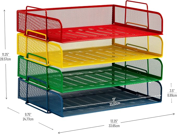 Mind Reader Stackable Paper Tray, Classroom Organizer, File Storage, Metal Mesh - Image 3