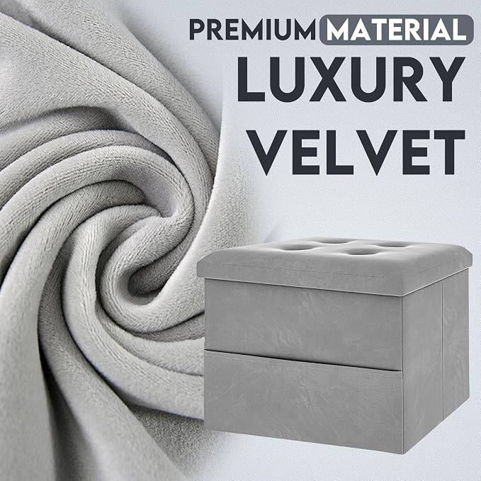 ZOES HOMEWARE Small Storage Ottoman Foot Rest, Velvet Ottoman - Image 4