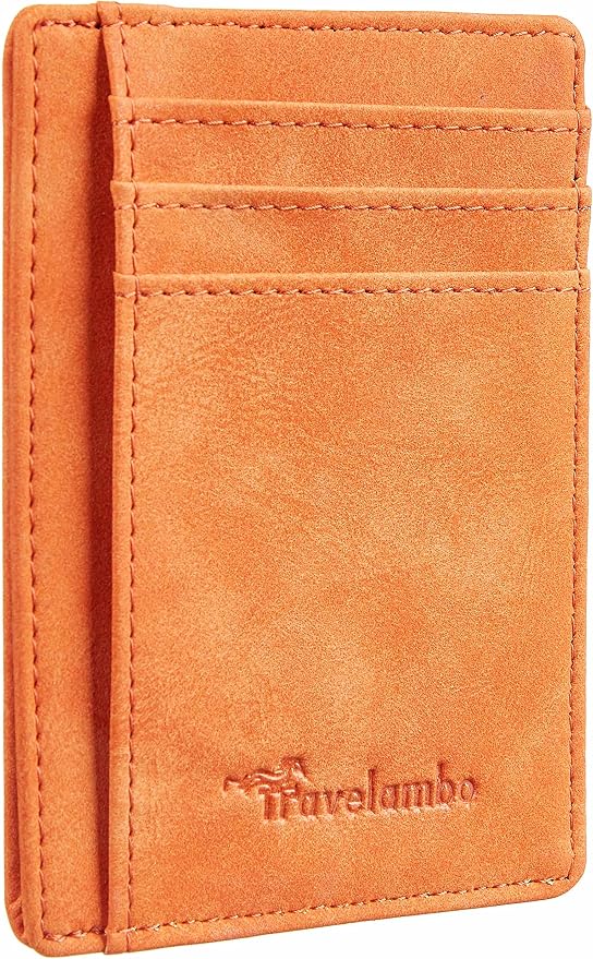 Travelambo Slim Wallet Front Pocket Minimalist Leather RFID Blocking Medium Size by Travelambo