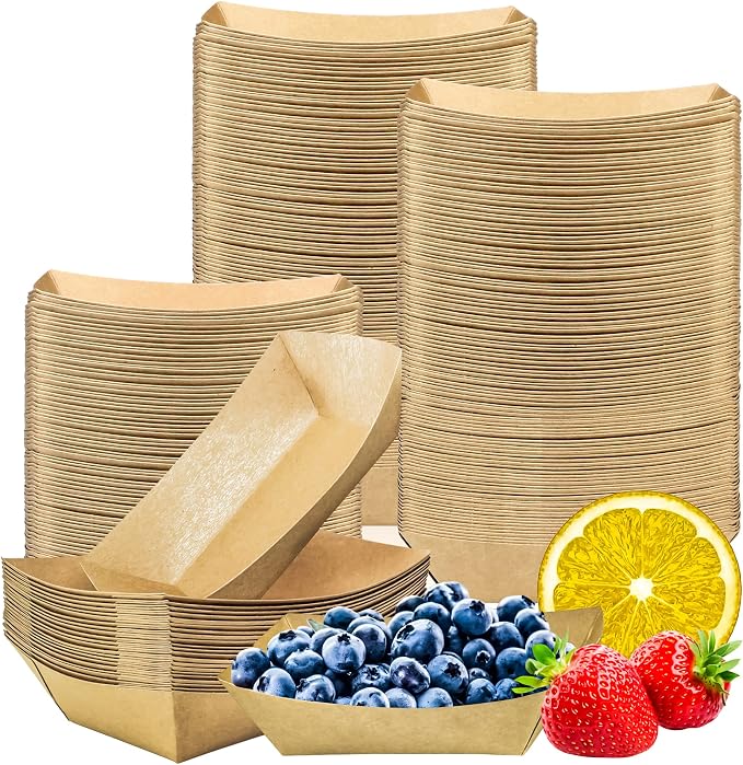200 Pack Small Paper Food Trays, 0.25 Lb Disposable Kraft Food Boats, Take Out by MotBach