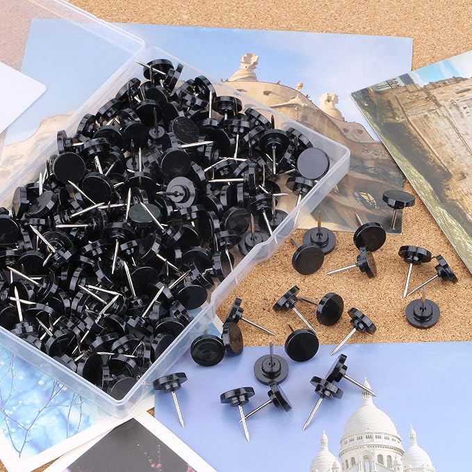 Push Pins 200-count Flat Black Thumb Tacks Steel Point and Plastic Head - Image 5