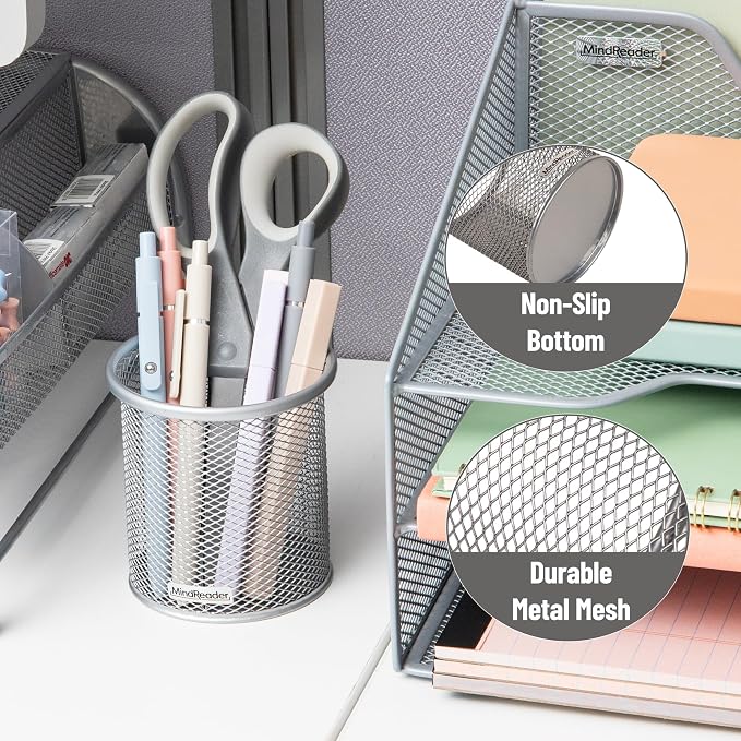 Mind Reader Pen and Accessories Holder, Desktop Organizer, Metal Mesh, 3.5"L x - Image 4