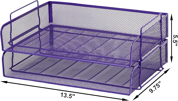 EASEPRES 2 Pack Stackable Desk Paper Tray, Metal Mesh Desktop Document Letter - Image 3