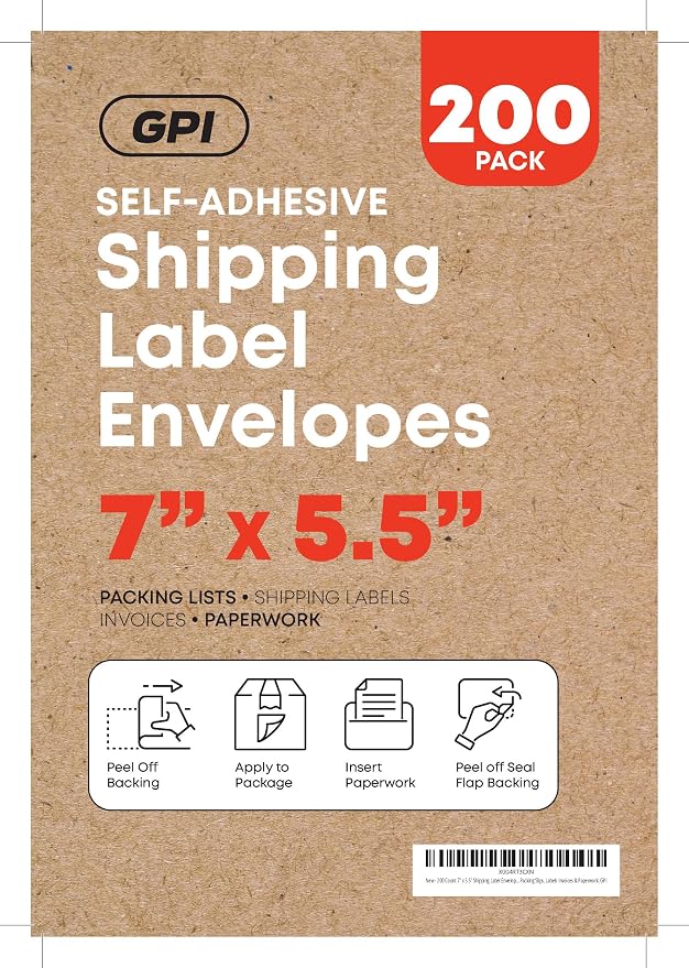 1000 Count 7" x 5.5" Shipping Label Envelopes, Top Loading - Image 2