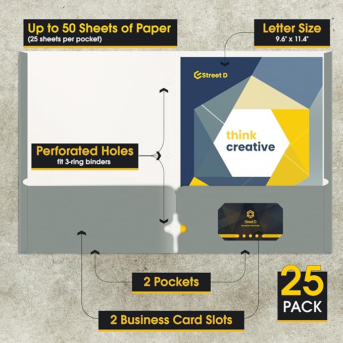 2 Pocket Portfolio Folders, 25 Pack, Trendy Cool Colors, Fits Letter Size Paper - Image 2