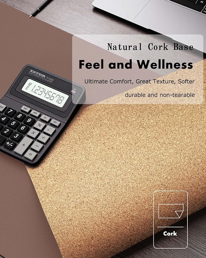YSAGi Double-Sided Desk Pad, 31.5"x15.7"Leather Desk Mat, Eco Cork Desk Pad - Image 3