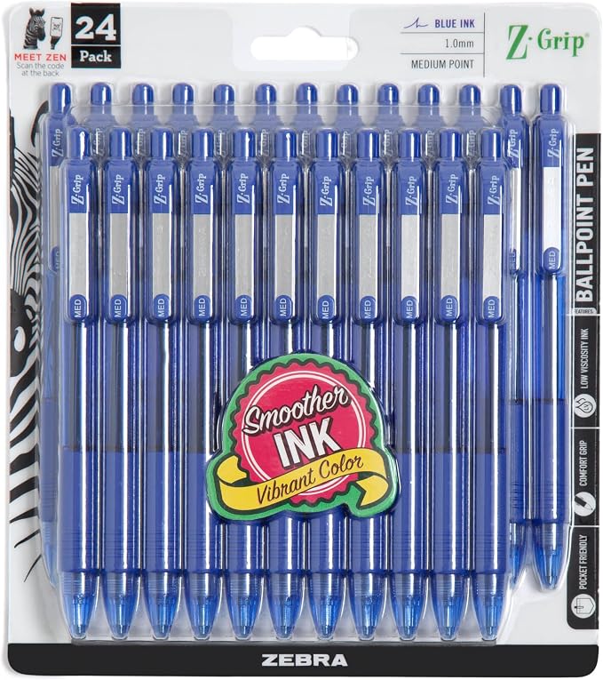 Zebra Pen Z-Grip Retractable Ballpoint Pen, Smooth-Flowing Blue Ink, 1.0mm by ZebraPen