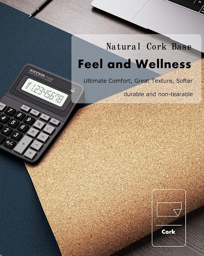 YSAGi Double-Sided Desk Pad, 31.5"x15.7"Leather Desk Mat, Eco Cork Desk Pad - Image 3