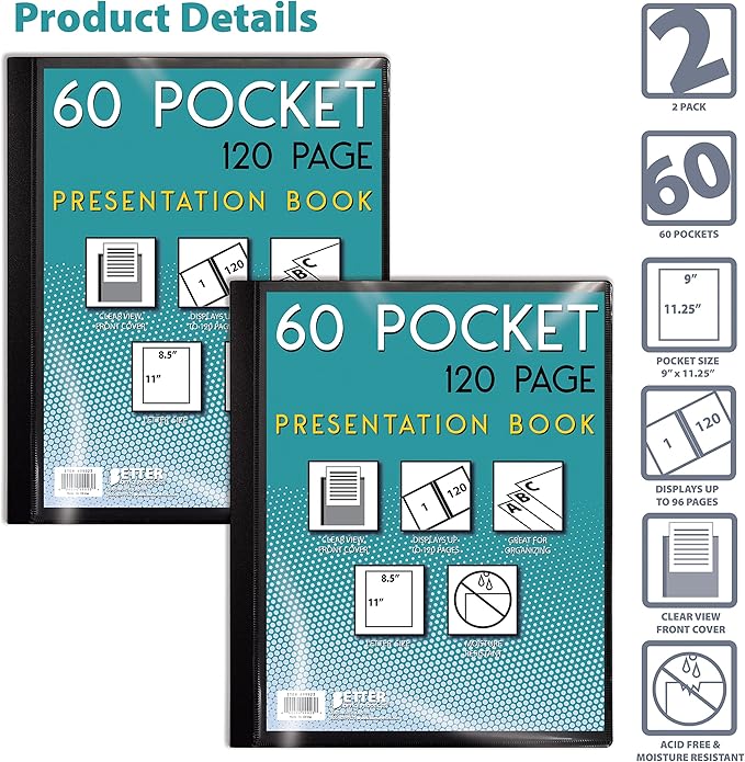 Better Office Products 60 Pocket Bound Black Presentation Book, - Image 3