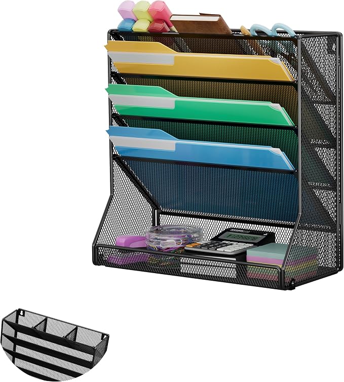 Jakyitvi Wall Mounted File Organizer, Metal Frame Mesh Desktop Sorter | 5-tier by Jakyitvi